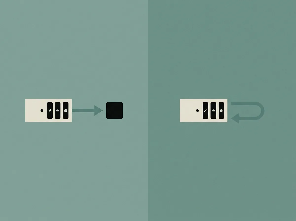 A buffer that flushes, and a buffer whose cleanup cancels it.